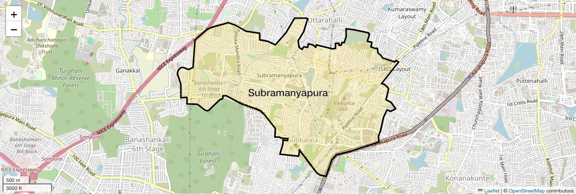 Location Map of Subramanyapura, Bangalore