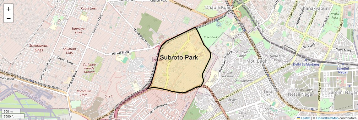 Location Map of Subroto Park, Delhi