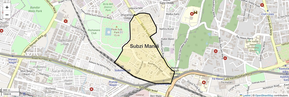 Location Map of Subzi Mandi, Delhi