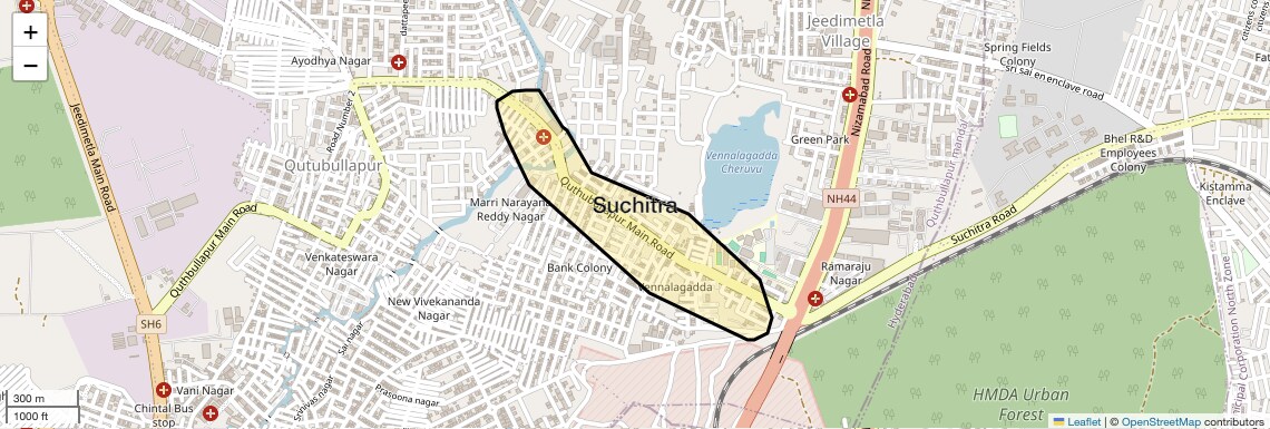 Location Map of Suchitra, Hyderabad