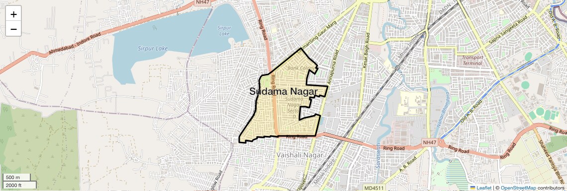 Location Map of Sudama Nagar, Indore