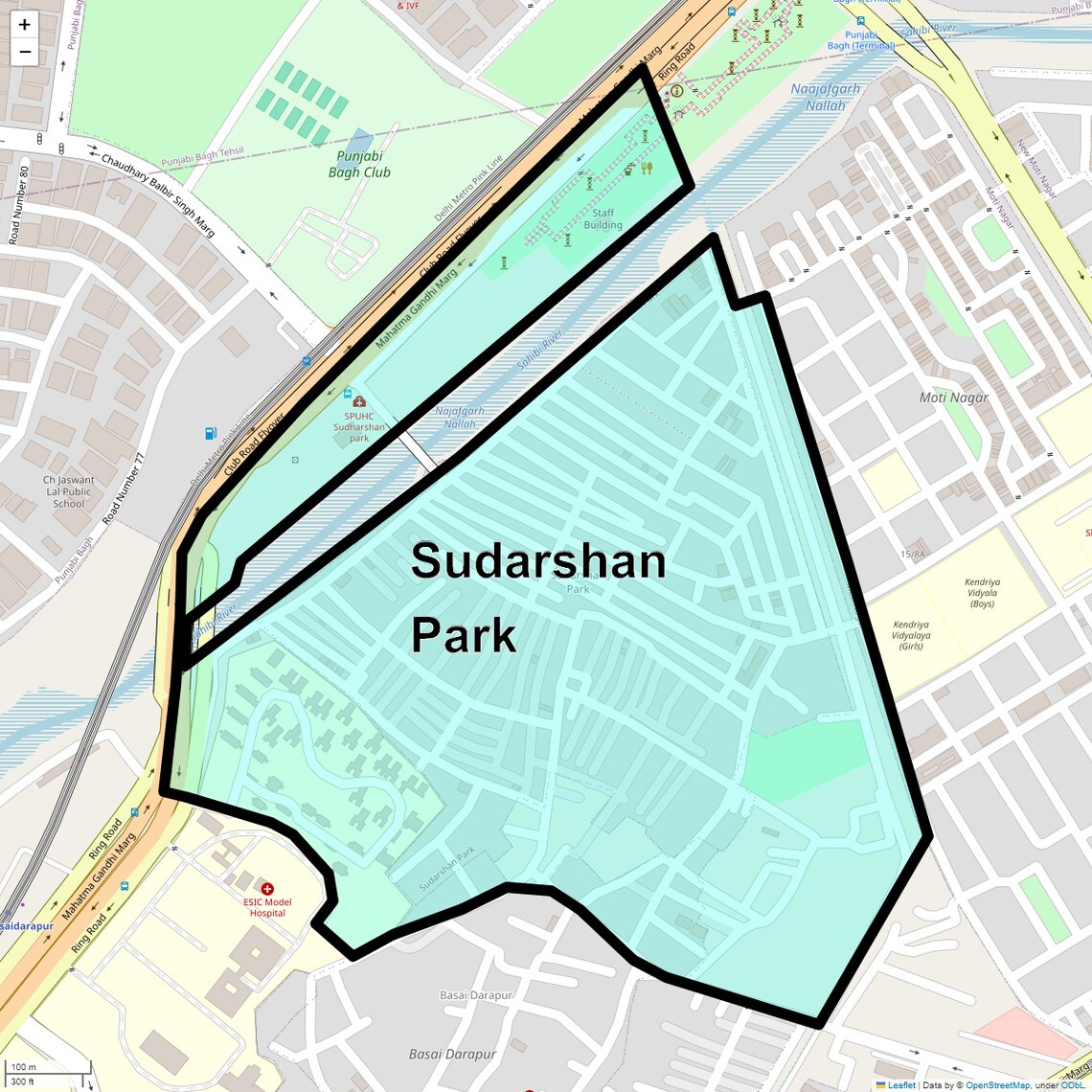 Location Map of Sudarshan Park, Delhi
