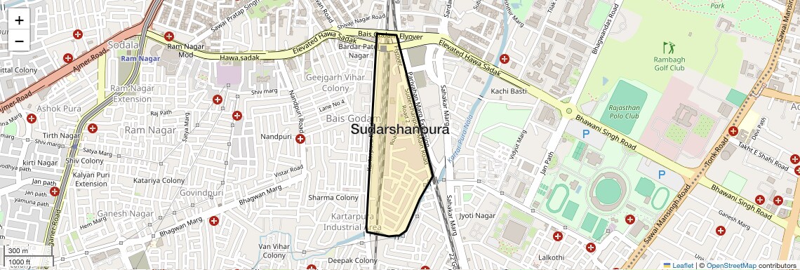 Location Map of Sudarshanpura, Jaipur