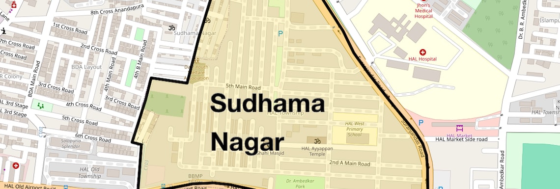 Location Map of Sudhama Nagar, Bangalore