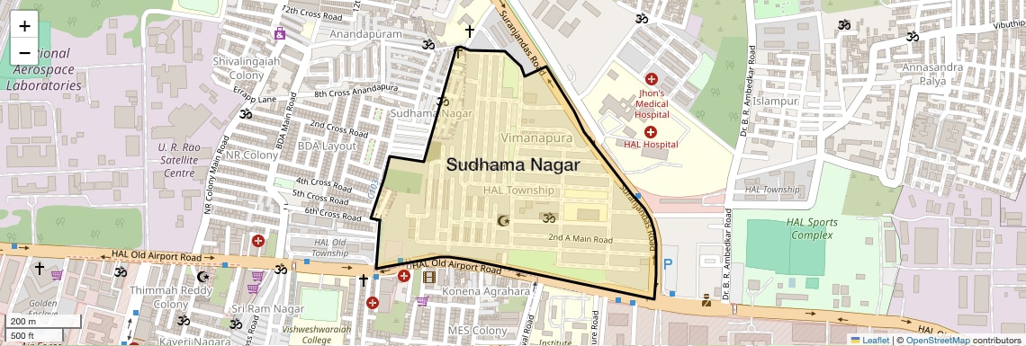 Location Map of Sudhama Nagar, Bangalore