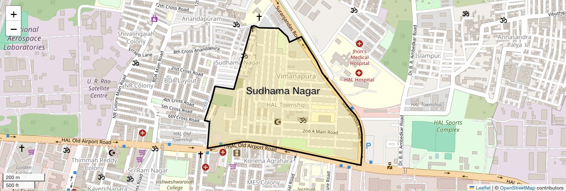 Location Map of Sudhama Nagar, Bangalore