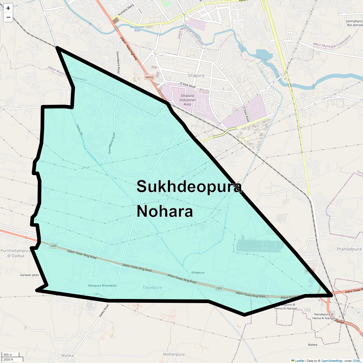 Location Map of Sukhdeopura Nohara, Jaipur