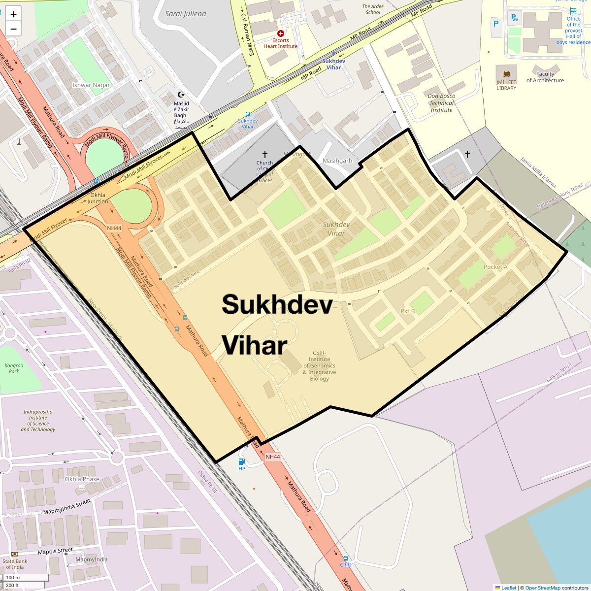 Location Map of Sukhdev Vihar, Delhi