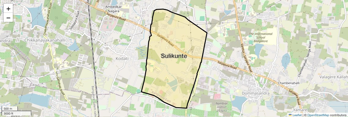 Location Map of Sulikunte, Bangalore