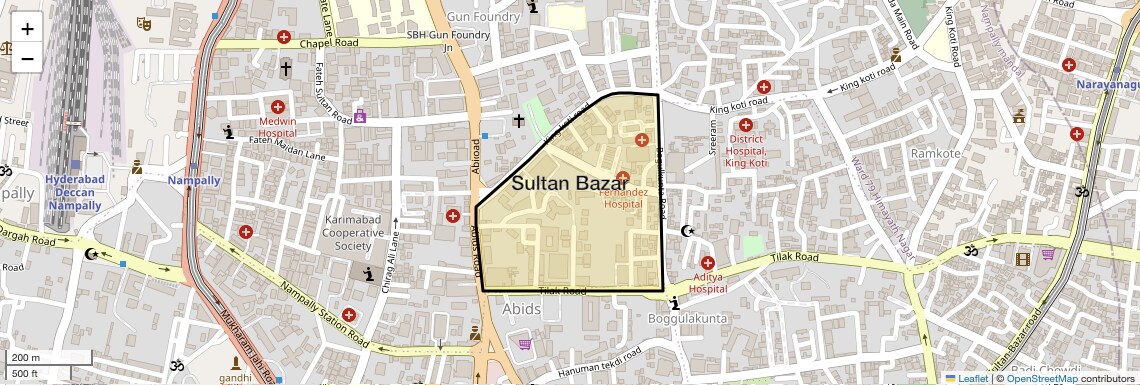 Location Map of Sultan Bazar, Hyderabad