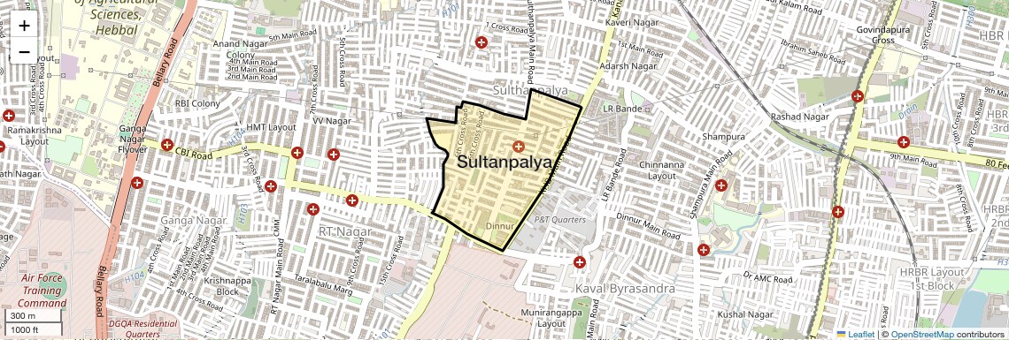 Location Map of Sultanpalya, Bangalore