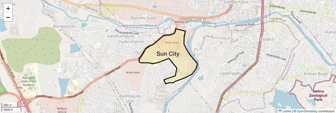 Location Map of Sun City, Hyderabad