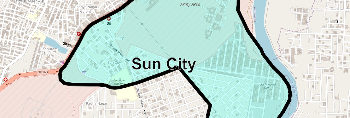 Location Map of Sun City, Hyderabad