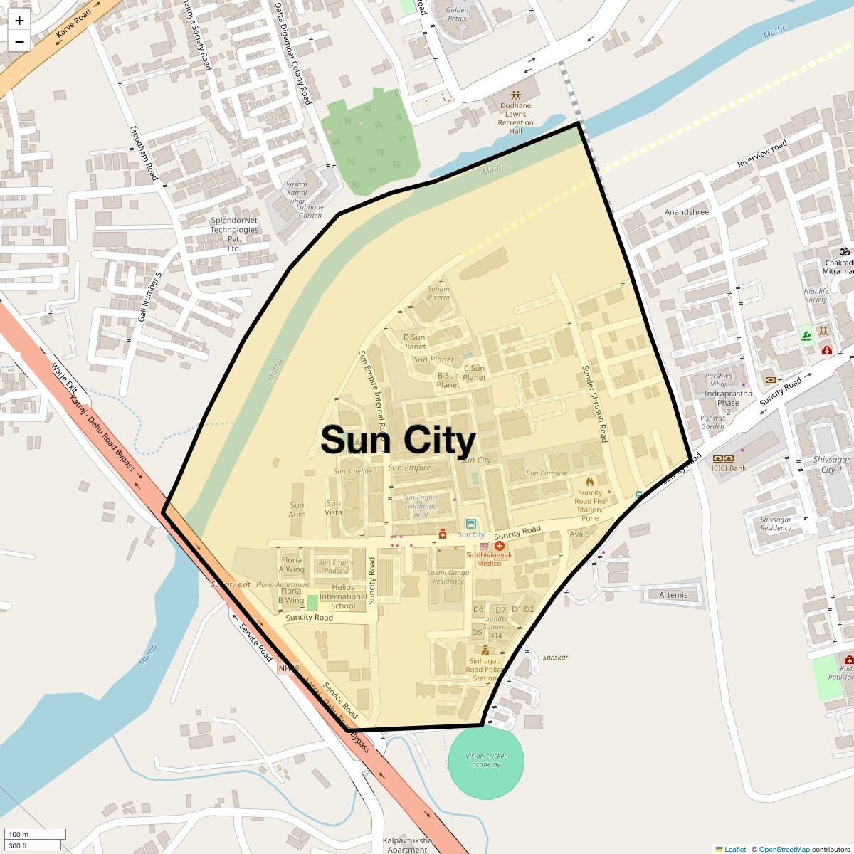 Location Map of Sun City, Pune