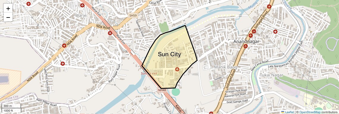 Location Map of Sun City, Pune