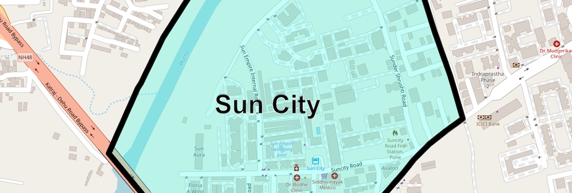 Location Map of Sun City, Pune