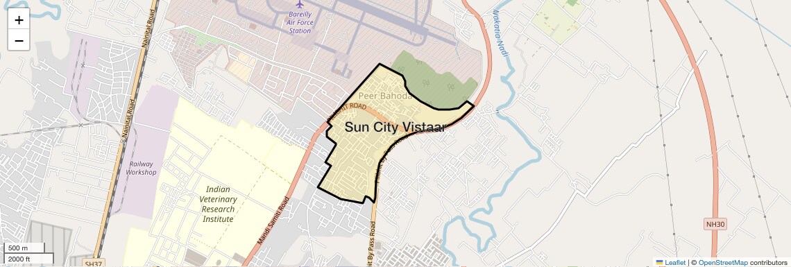 Location Map of Sun City Vistaar, Bareilly