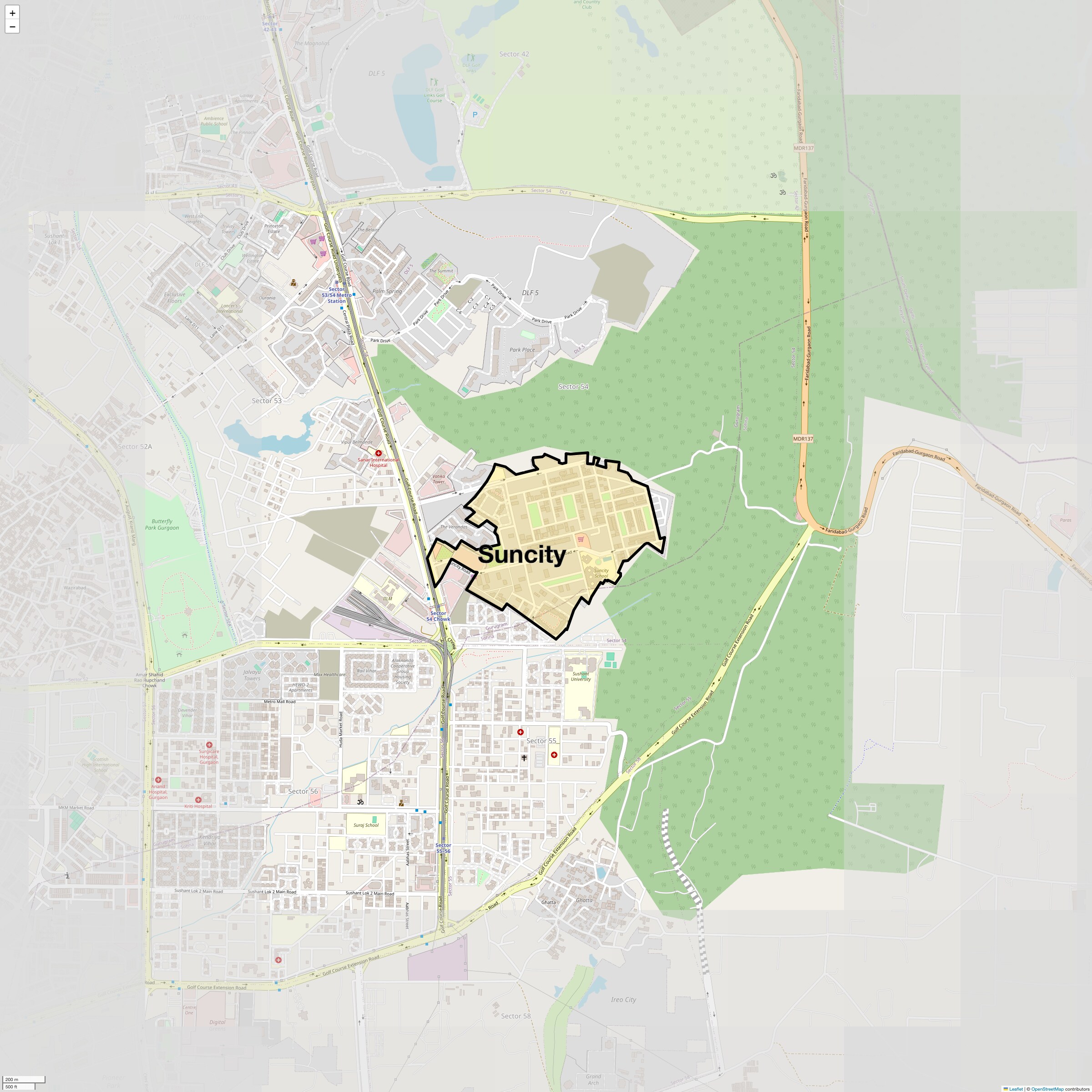 Location Map of Suncity, Gurgaon