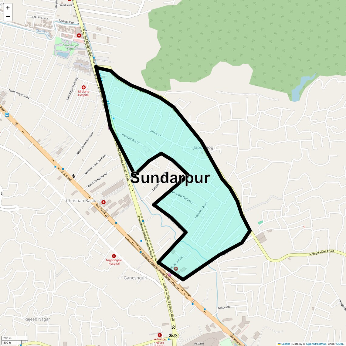Location Map of Sundarpur, Guwahati
