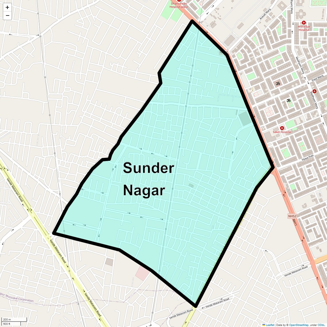 Location Map of Sunder Nagar, Jaipur
