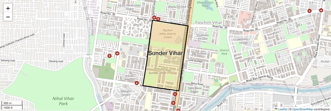 Location Map of Sunder Vihar, Delhi