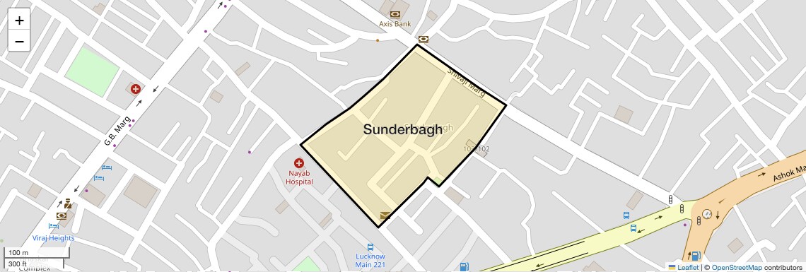 Location Map of Sunderbagh, Lucknow