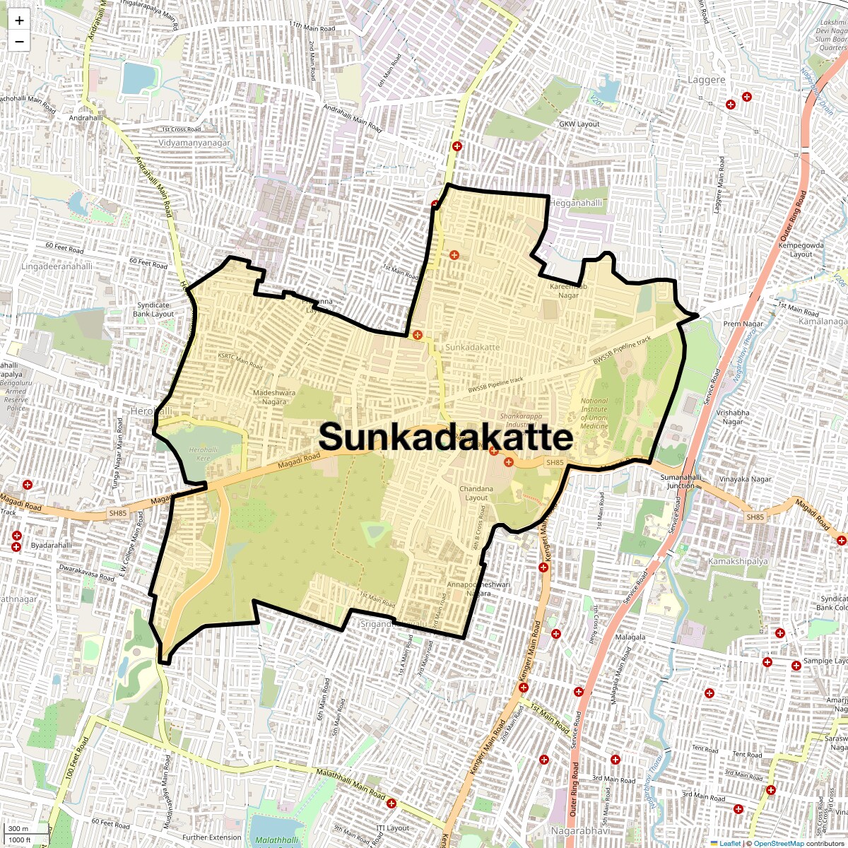 Location Map of Sunkadakatte, Bangalore
