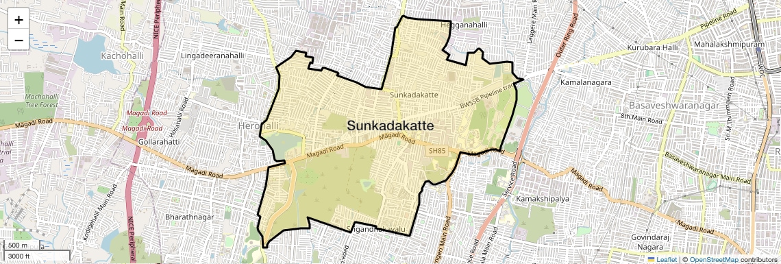 Location Map of Sunkadakatte, Bangalore