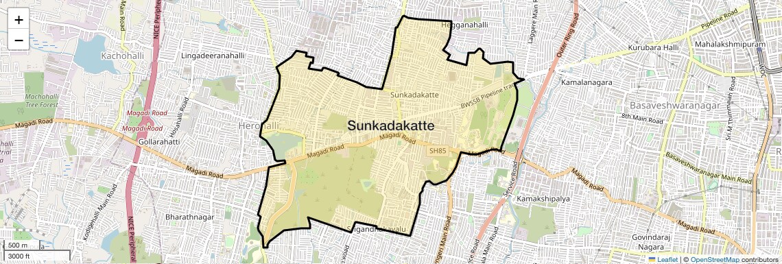 Location Map of Sunkadakatte, Bangalore