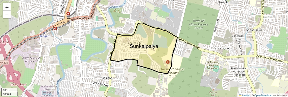 Location Map of Sunkalpalya, Bangalore