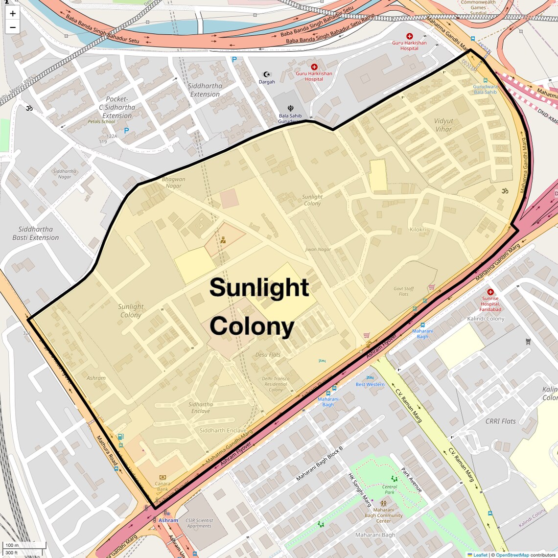 Location Map of Sunlight Colony, Delhi