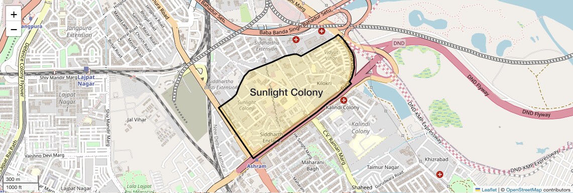 Location Map of Sunlight Colony, Delhi