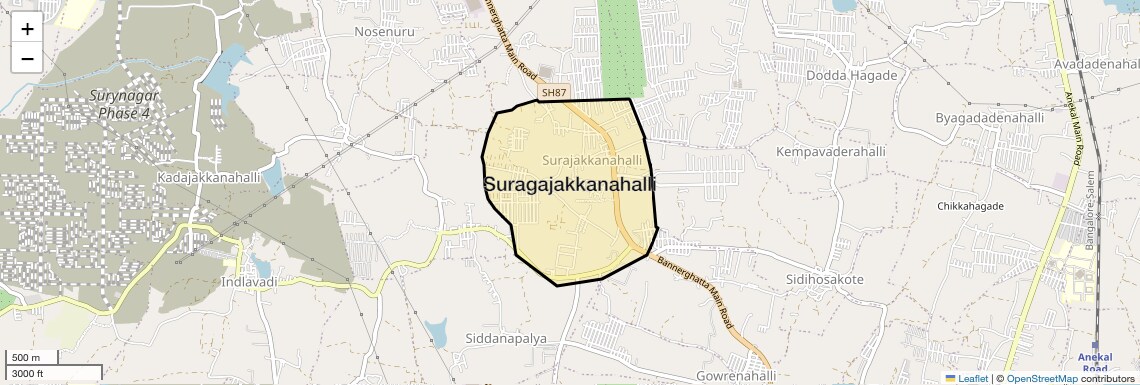 Location Map of Suragajakkanahalli, Bangalore