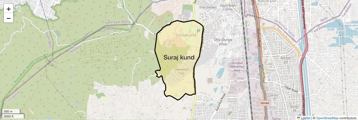 Location Map of Suraj kund, Faridabad
