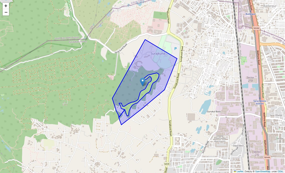 Location Map of Suraj kund, Faridabad