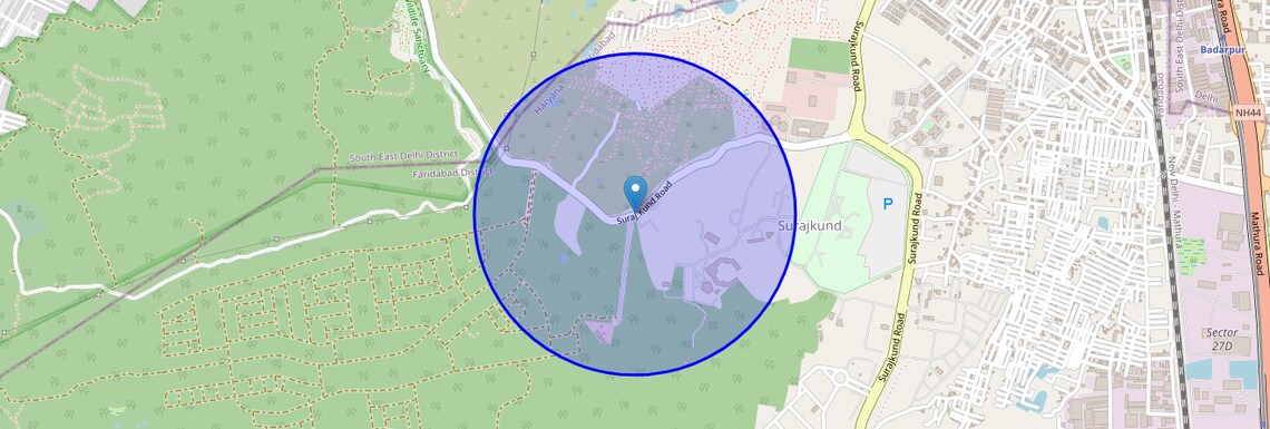 Location Map of Surajkund Road, Faridabad