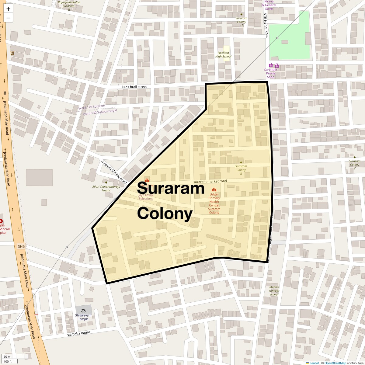 Location Map of Suraram Colony, Hyderabad