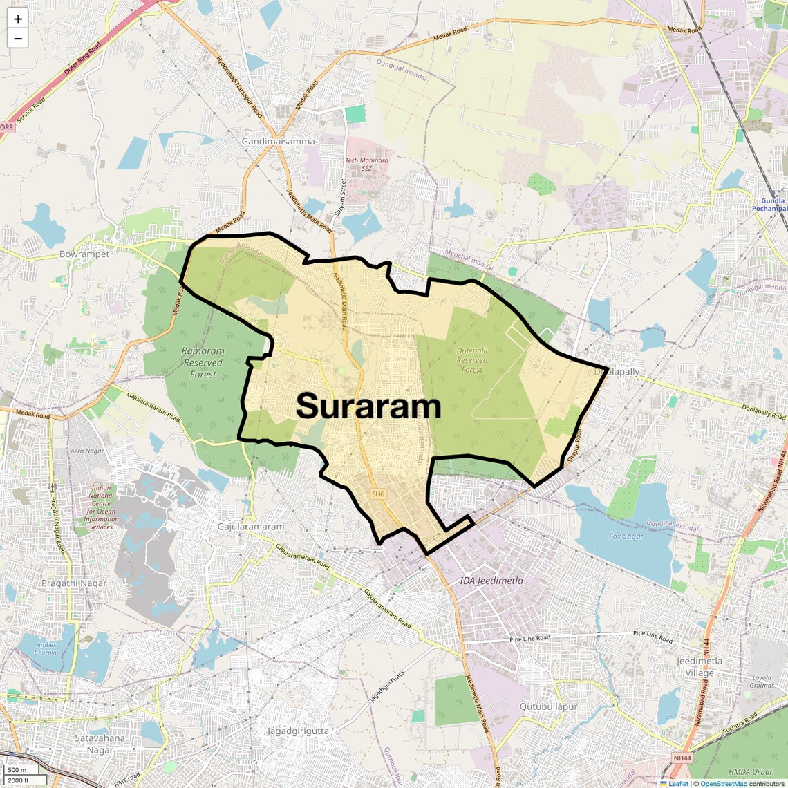 Location Map of Suraram, Hyderabad