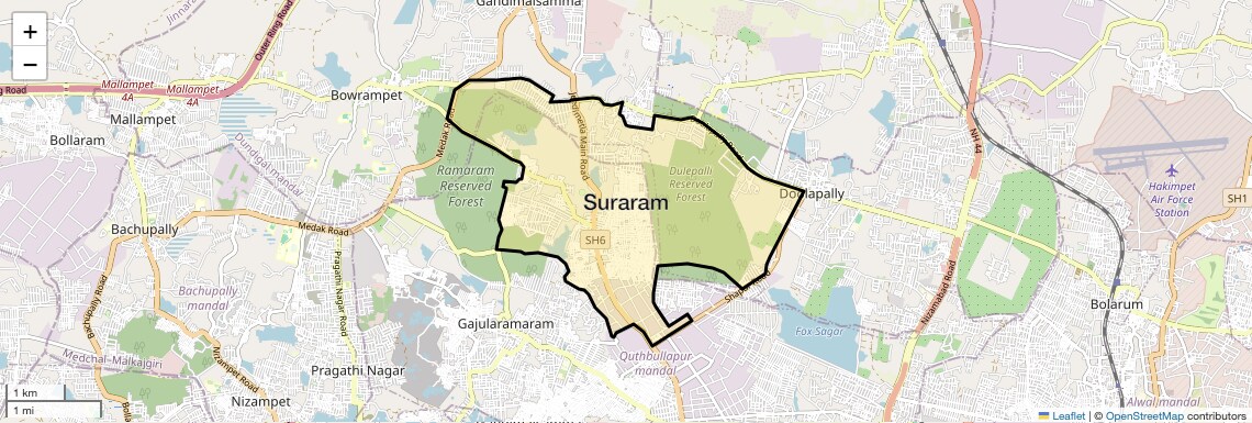 Location Map of Suraram, Hyderabad