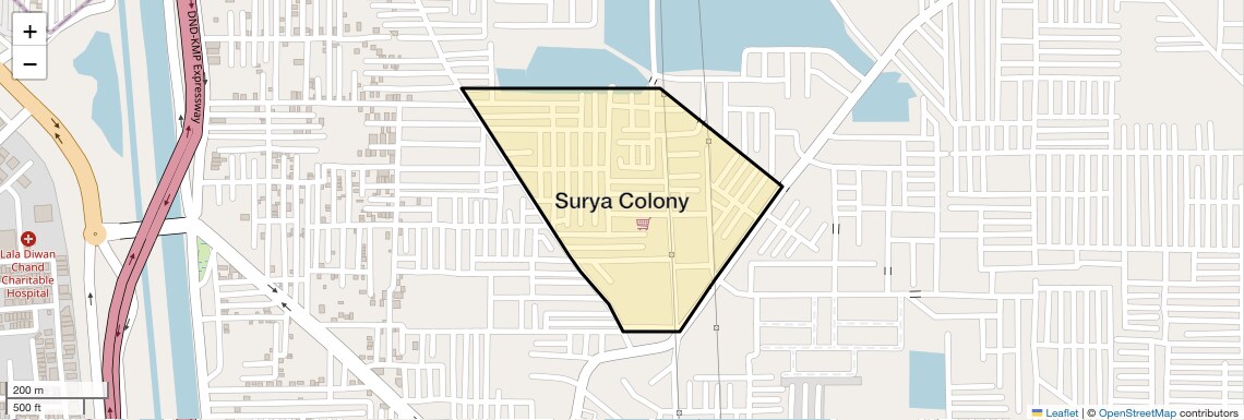 Location Map of Surya Colony, Faridabad