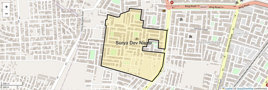 Location Map of Surya Dev Nagar, Indore