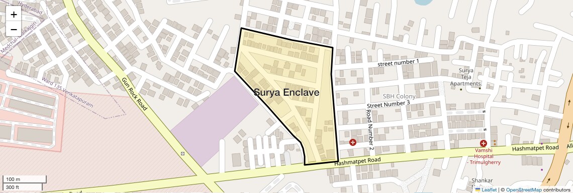 Location Map of Surya Enclave, Hyderabad
