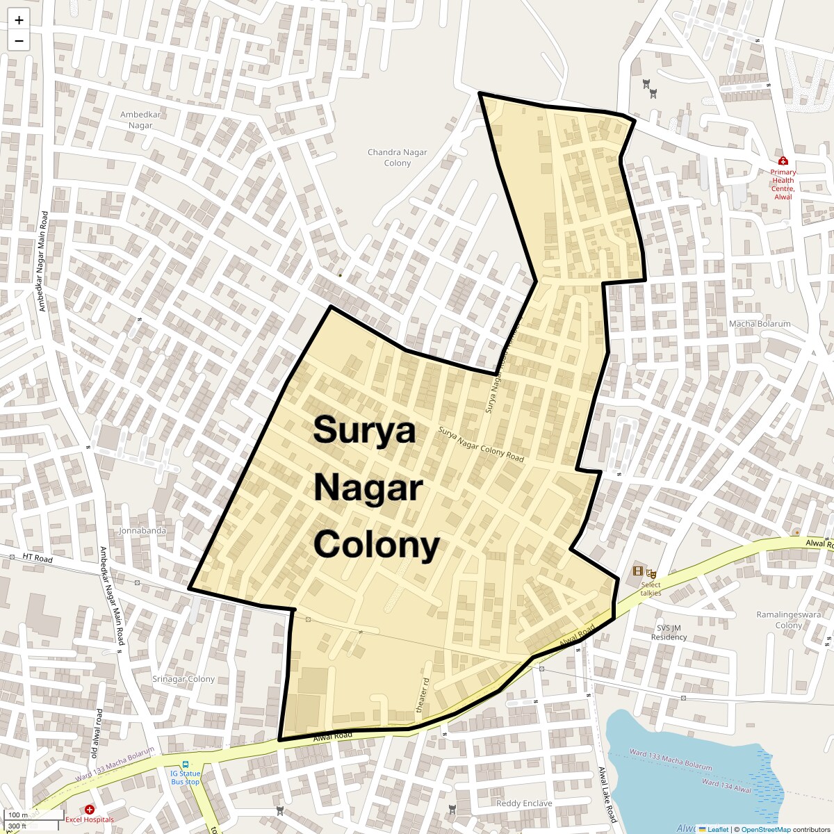 Location Map of Surya Nagar Colony, Hyderabad