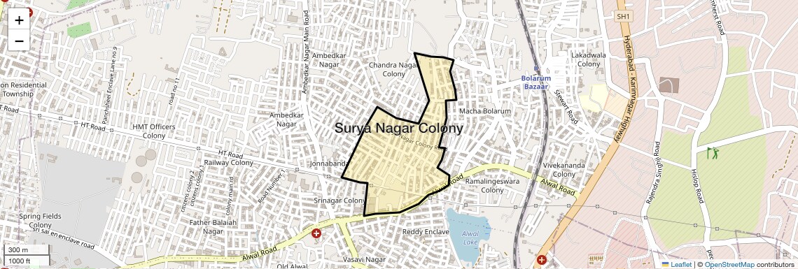 Location Map of Surya Nagar Colony, Hyderabad