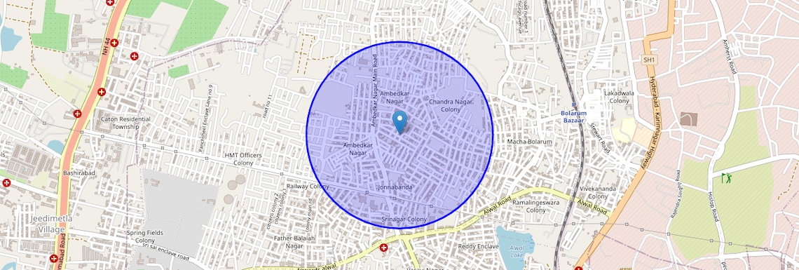 Location Map of Surya Nagar Colony, Hyderabad