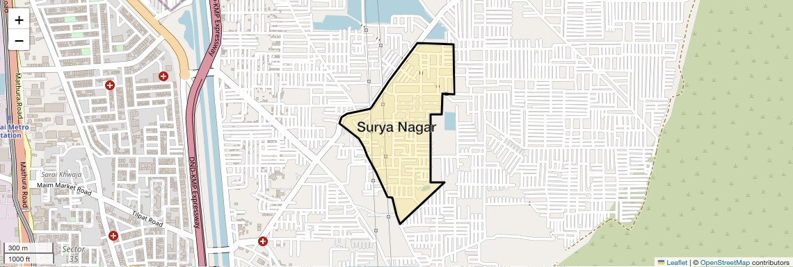Location Map of Surya Nagar, Faridabad