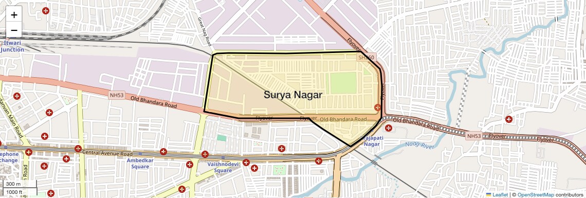 Location Map of Surya Nagar, Nagpur