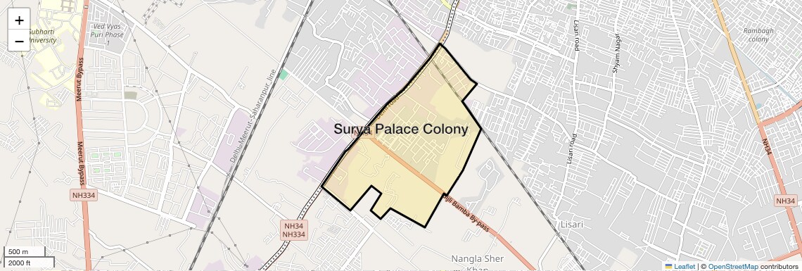 Location Map of Surya Palace Colony, Meerut