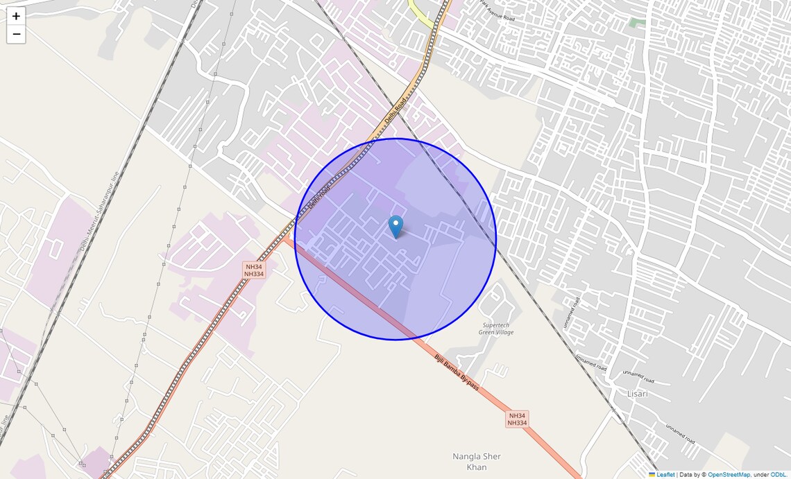 Location Map of Surya Palace Colony, Meerut
