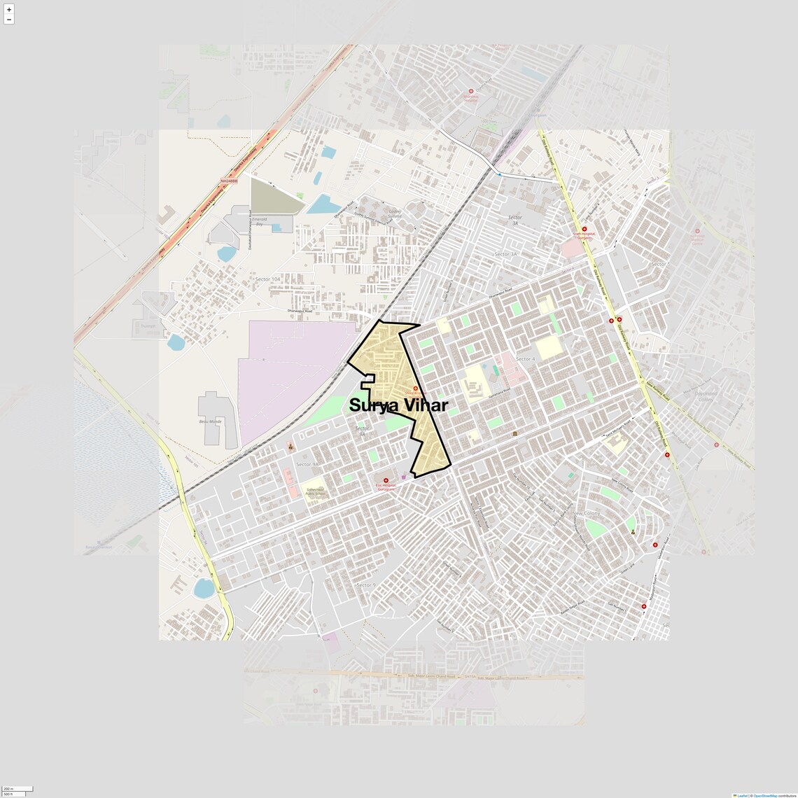 Location Map of Surya Vihar, Gurgaon